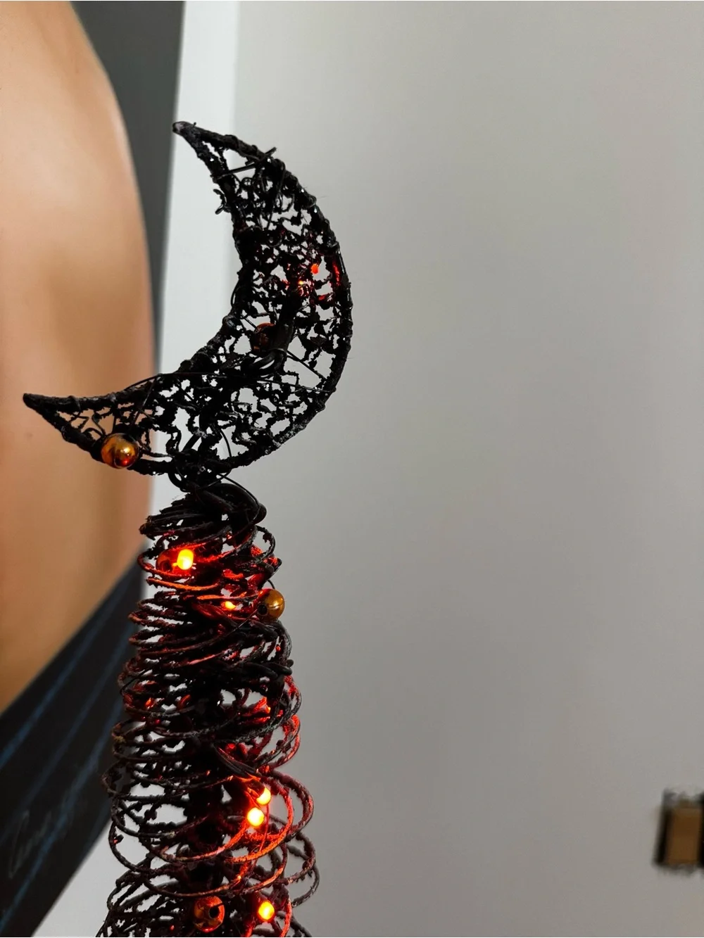 Light-Up Black Halloween Tree with Crescent Moon – 23.5” Tall